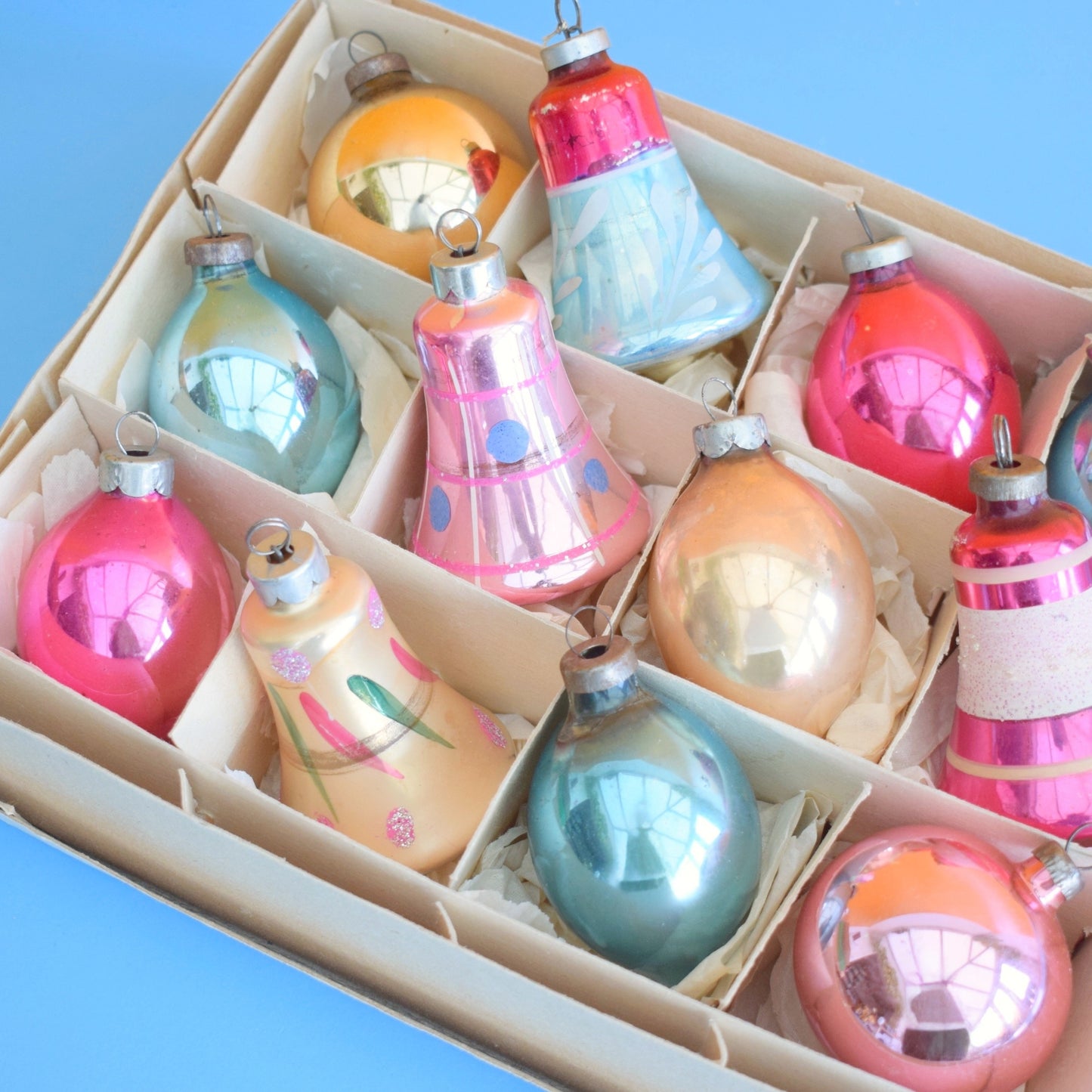 Vintage 1960s Glass Christmas Bauble Set - Boxed - Pretty Bells