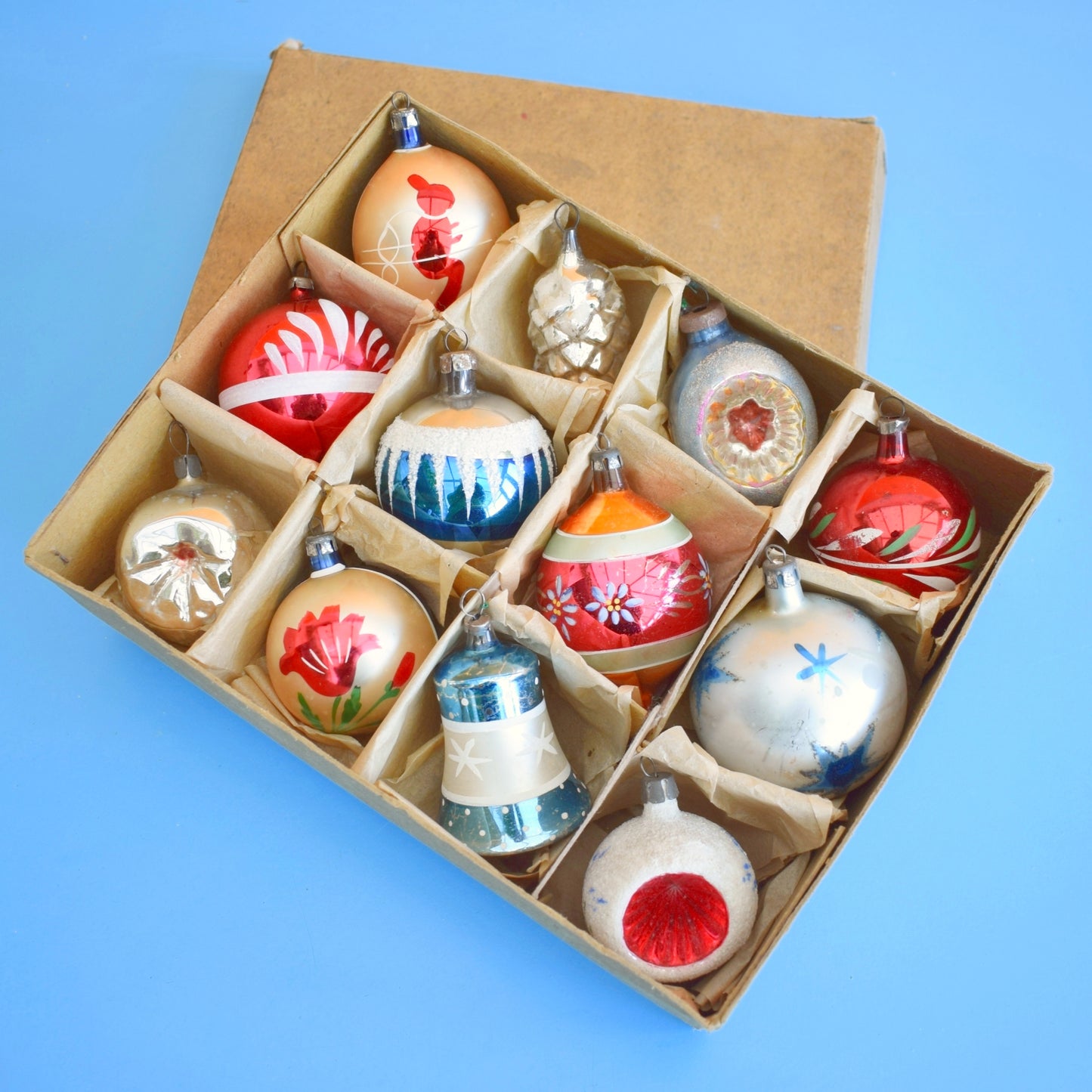 Vintage 1960s Glass Christmas Bauble Set - Boxed - Mixed Specials