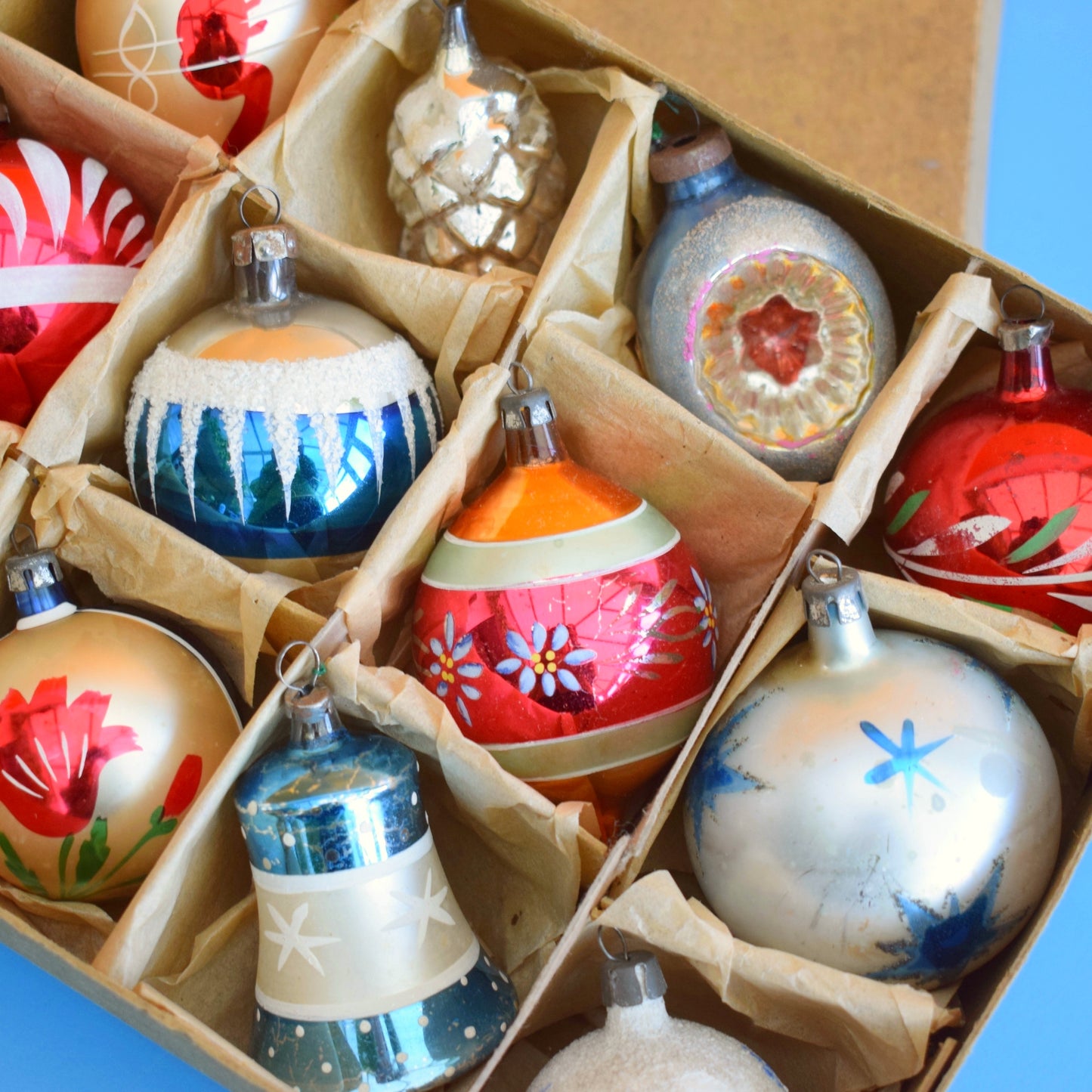 Vintage 1960s Glass Christmas Bauble Set - Boxed - Mixed Specials