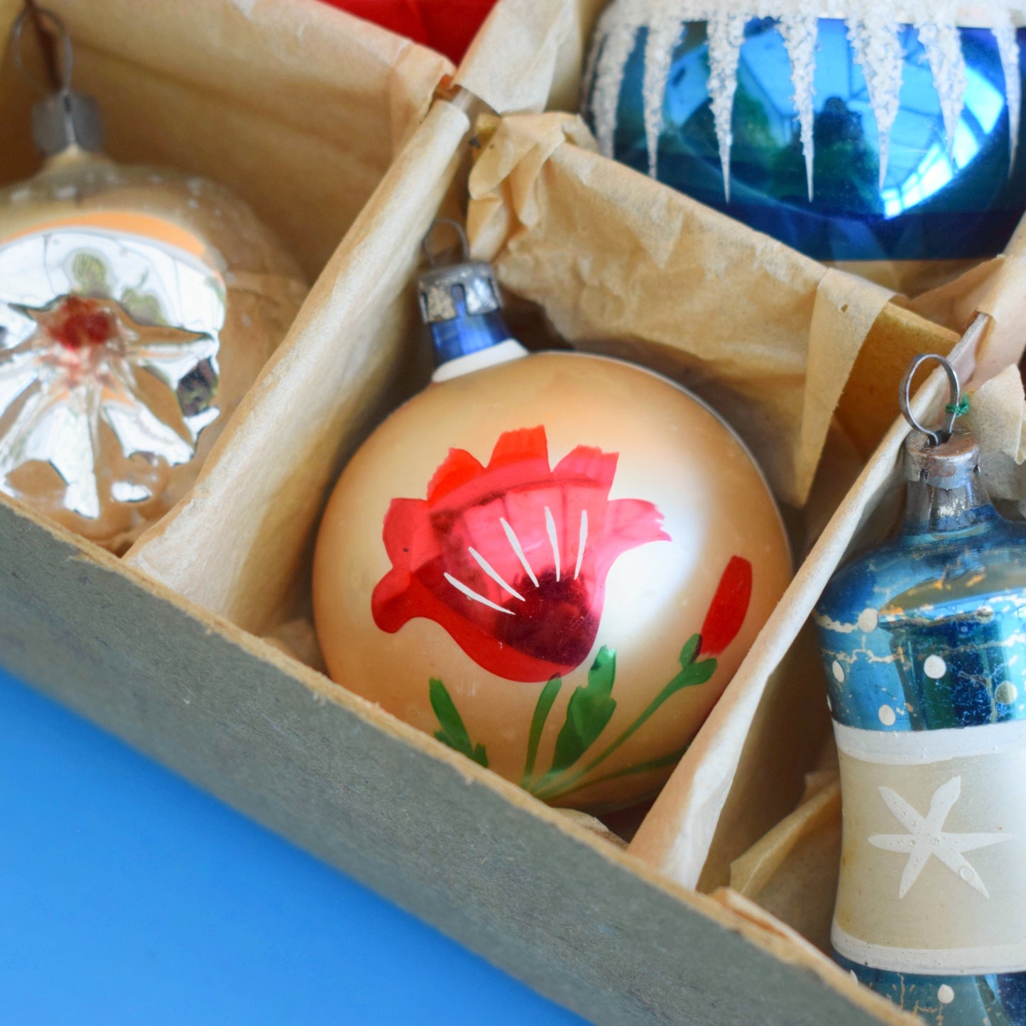 Vintage 1960s Glass Christmas Bauble Set - Boxed - Mixed Specials
