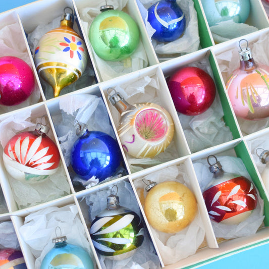 Vintage 1960s Glass Christmas Baubles - 24 Small - Special