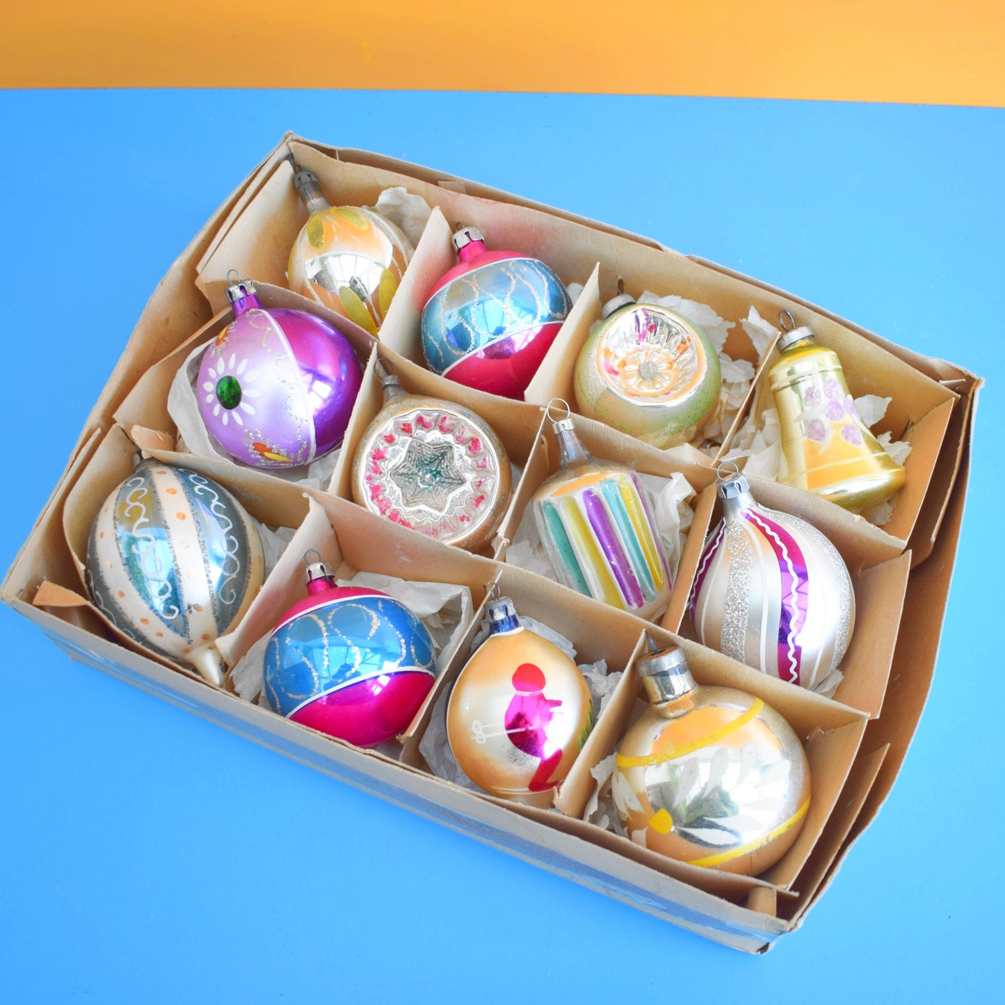 Vintage 1960s Glass Christmas Baubles - Boxed - Mixed Specials -Larger .