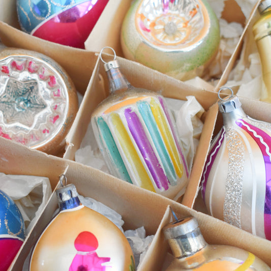 Vintage 1960s Glass Christmas Baubles - Boxed - Mixed Specials -Larger .