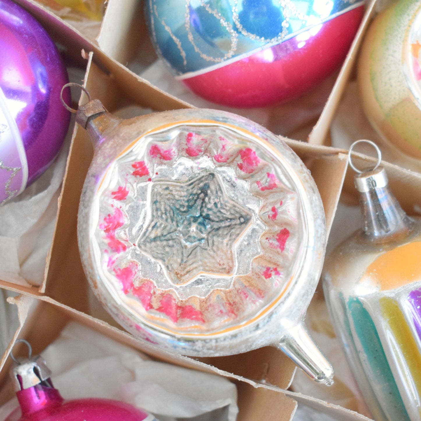 Vintage 1960s Glass Christmas Baubles - Boxed - Mixed Specials -Larger .