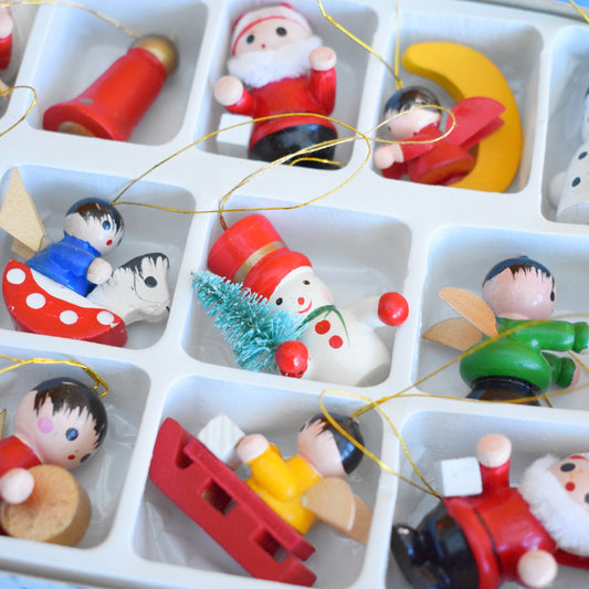 Vintage 1970s Wooden Christmas Decorations x20 - Boxed
