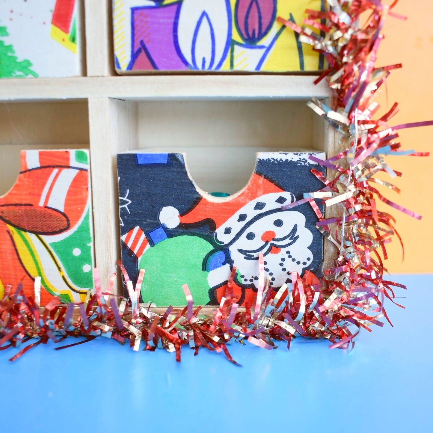 Unique Wooden Multi Drawer Filled Advent Calendar - Vintage Papers - Patchwork - Filled (Pink)