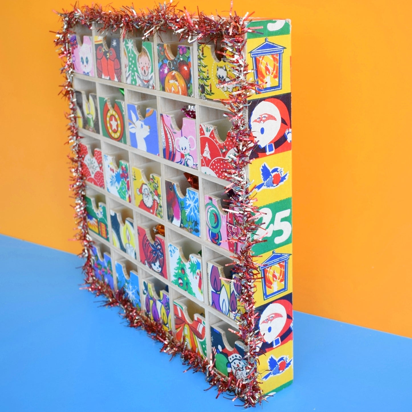 Unique Wooden Multi Drawer Filled Advent Calendar - Vintage Papers - Patchwork - Filled (Pink)