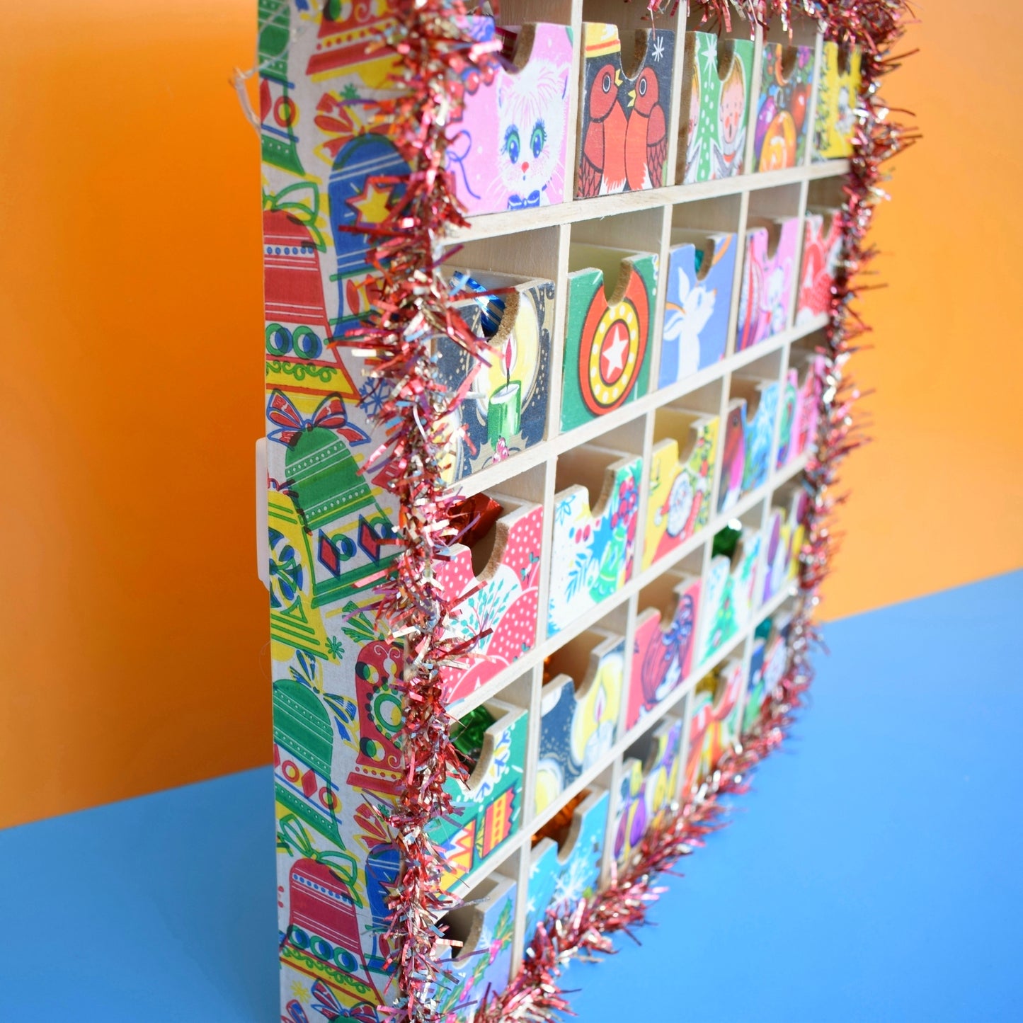 Unique Wooden Multi Drawer Filled Advent Calendar - Vintage Papers - Patchwork - Filled (Pink)