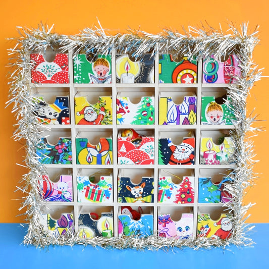 Unique Wooden Multi Drawer Filled Advent Calendar - Vintage Papers - Patchwork - Filled .