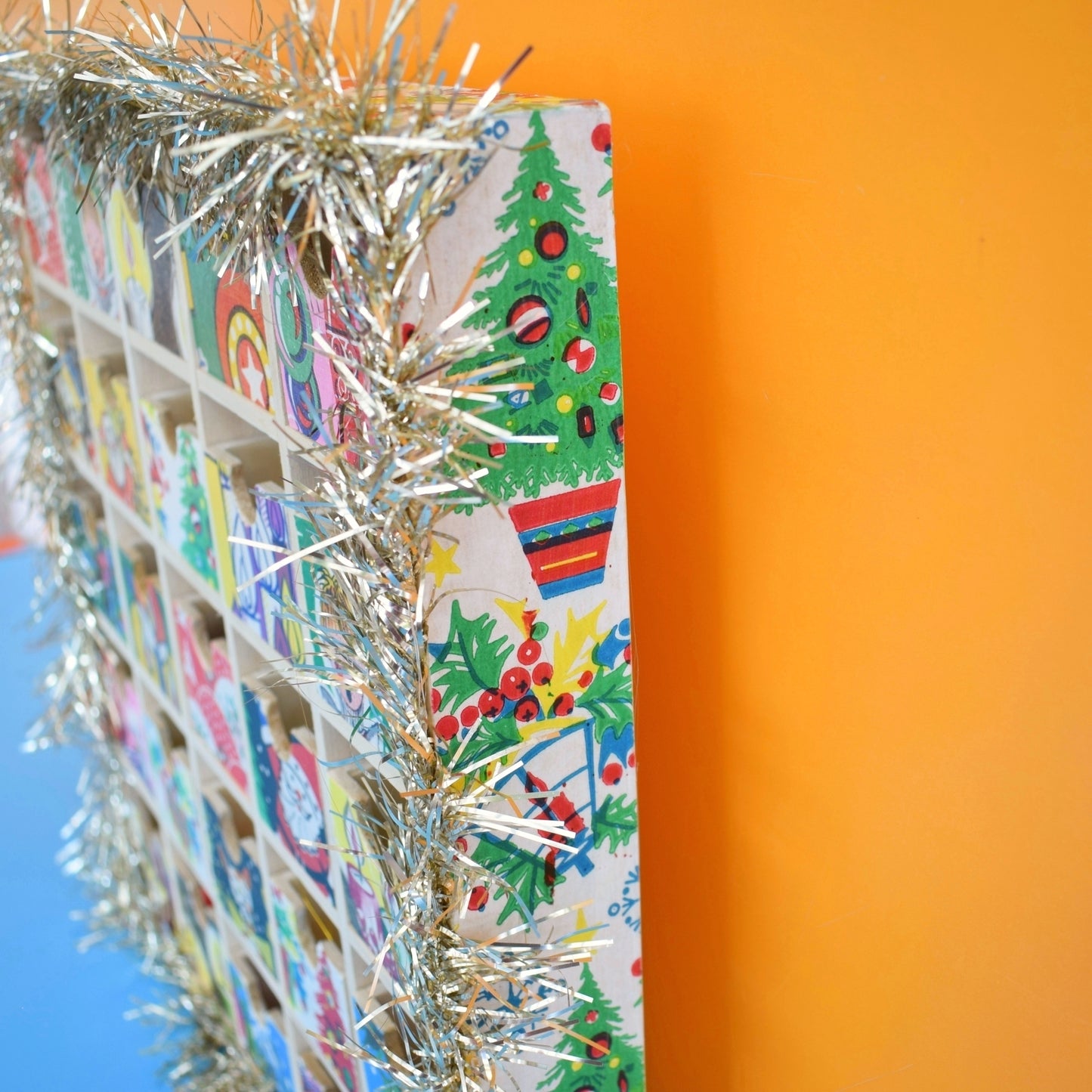 Unique Wooden Multi Drawer Filled Advent Calendar - Vintage Papers - Patchwork - Filled .