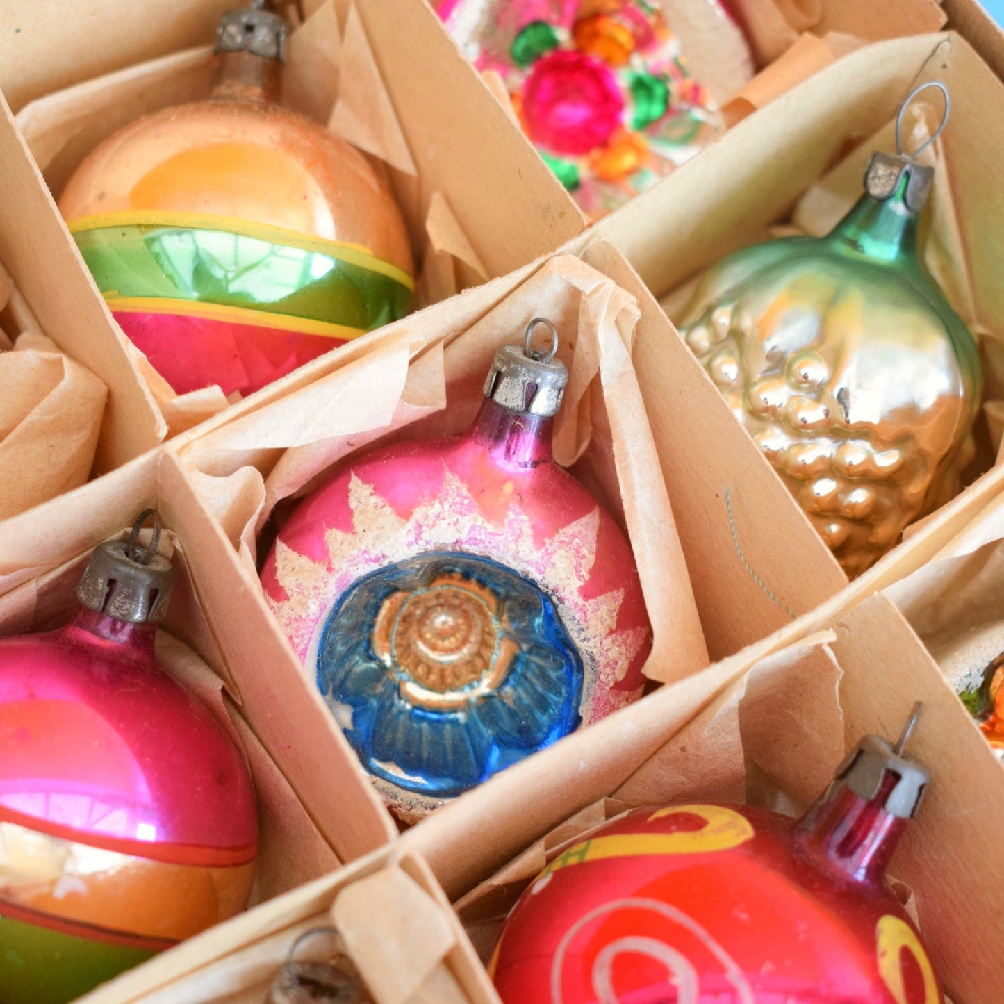 Vintage 1960s Glass Special Christmas Baubles - Medium Concave