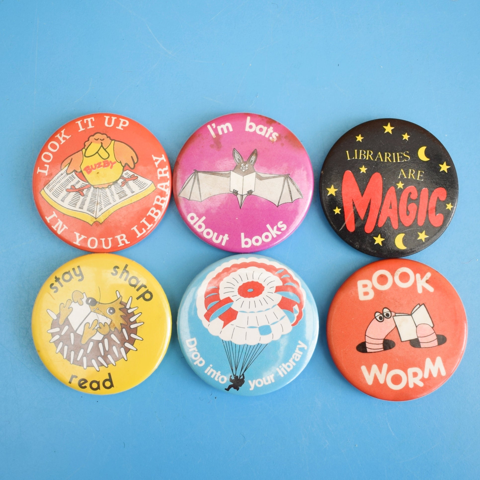 Vintage 1980s Library / Book Badges - Various – Pineapple Retro