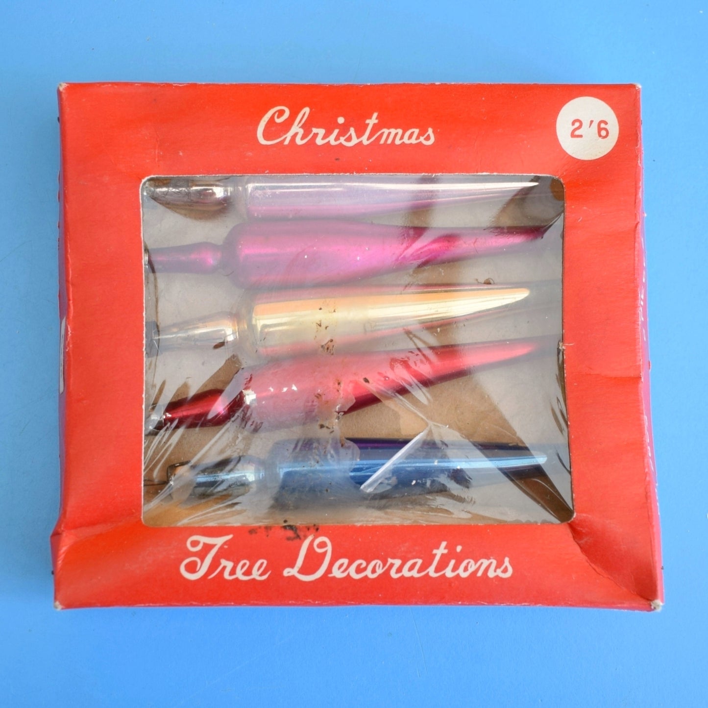 Vintage 1960s Glass Special Christmas Baubles - Tapered Sticks ? Boxed