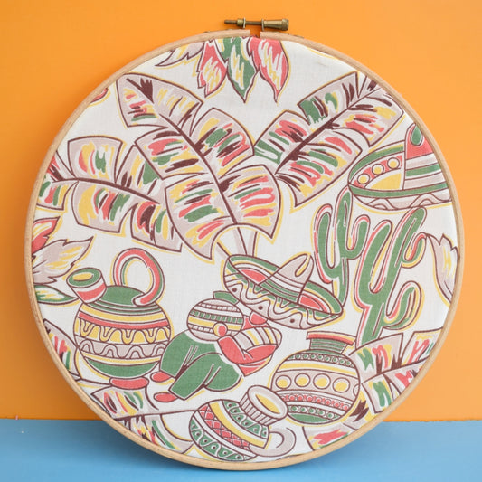 Vintage 1950s Fabric Wall Art Circle - Mexican Theme