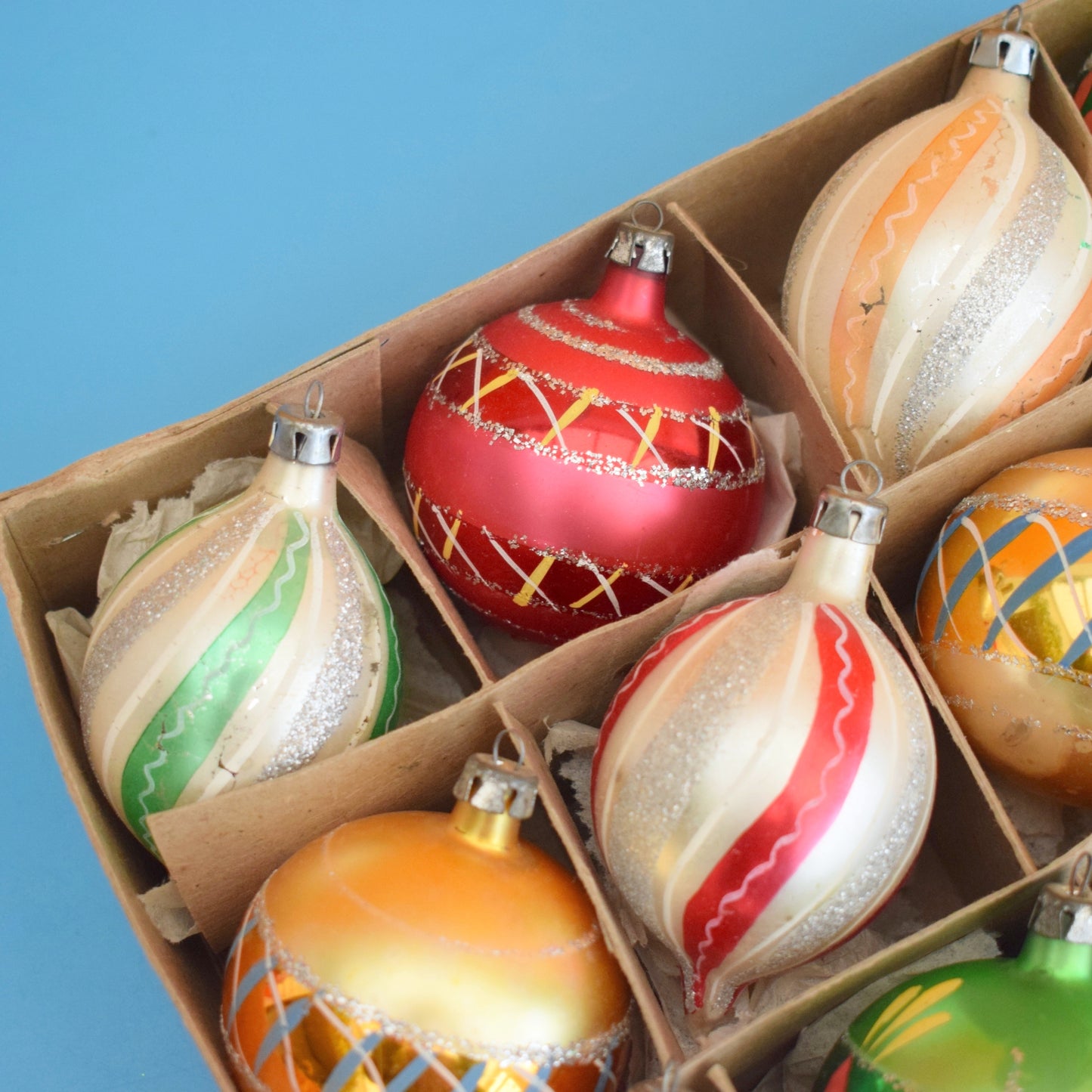 Vintage 1970s Glass Christmas Baubles - Medium - Red & Green Lemons