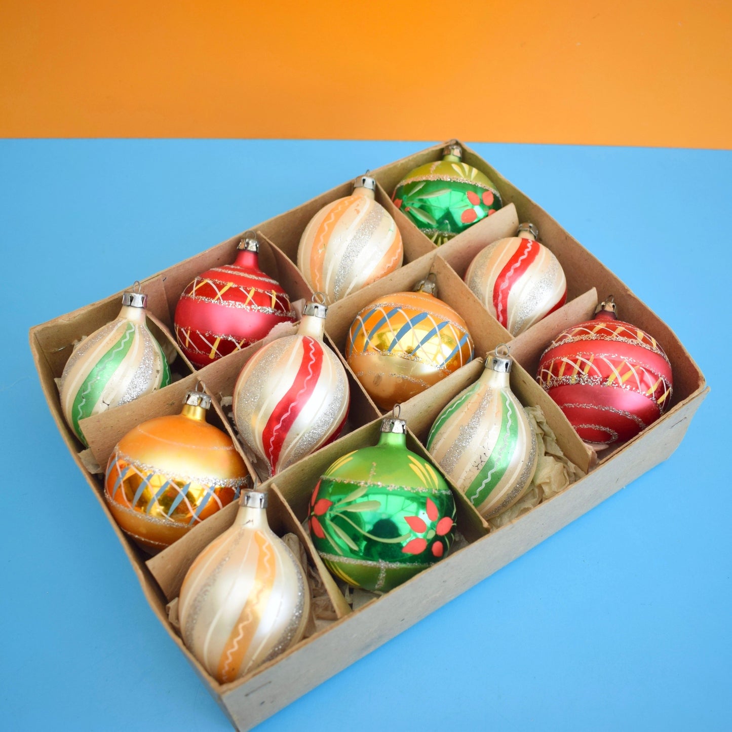 Vintage 1970s Glass Christmas Baubles - Medium - Red & Green Lemons