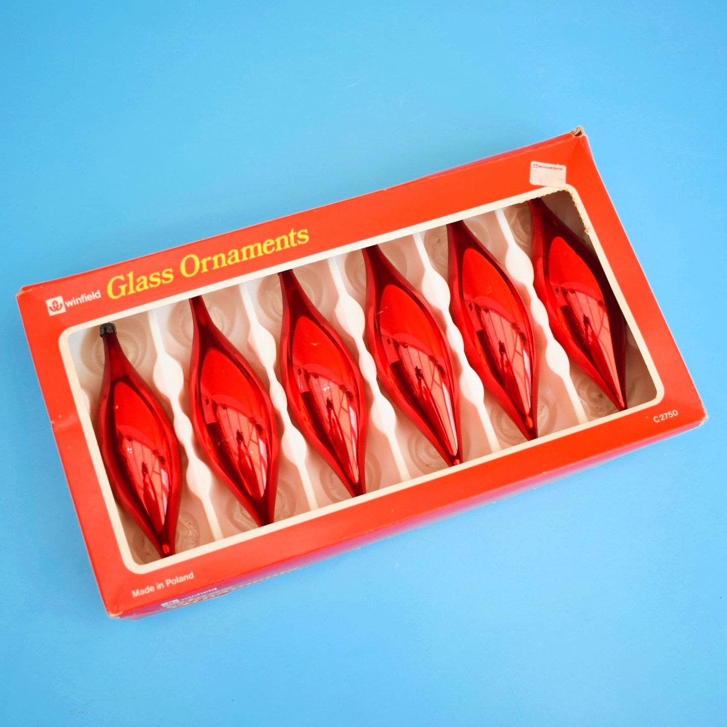 Vintage 1970s Teardrop Glass Baubles - Woolworths - Red