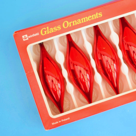 Vintage 1970s Teardrop Glass Baubles - Woolworths - Red