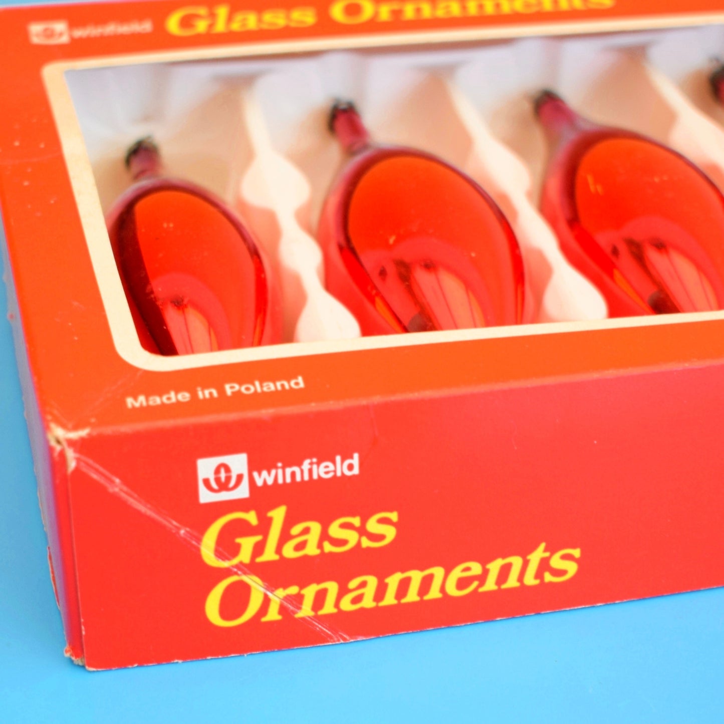 Vintage 1970s Teardrop Glass Baubles - Woolworths - Red