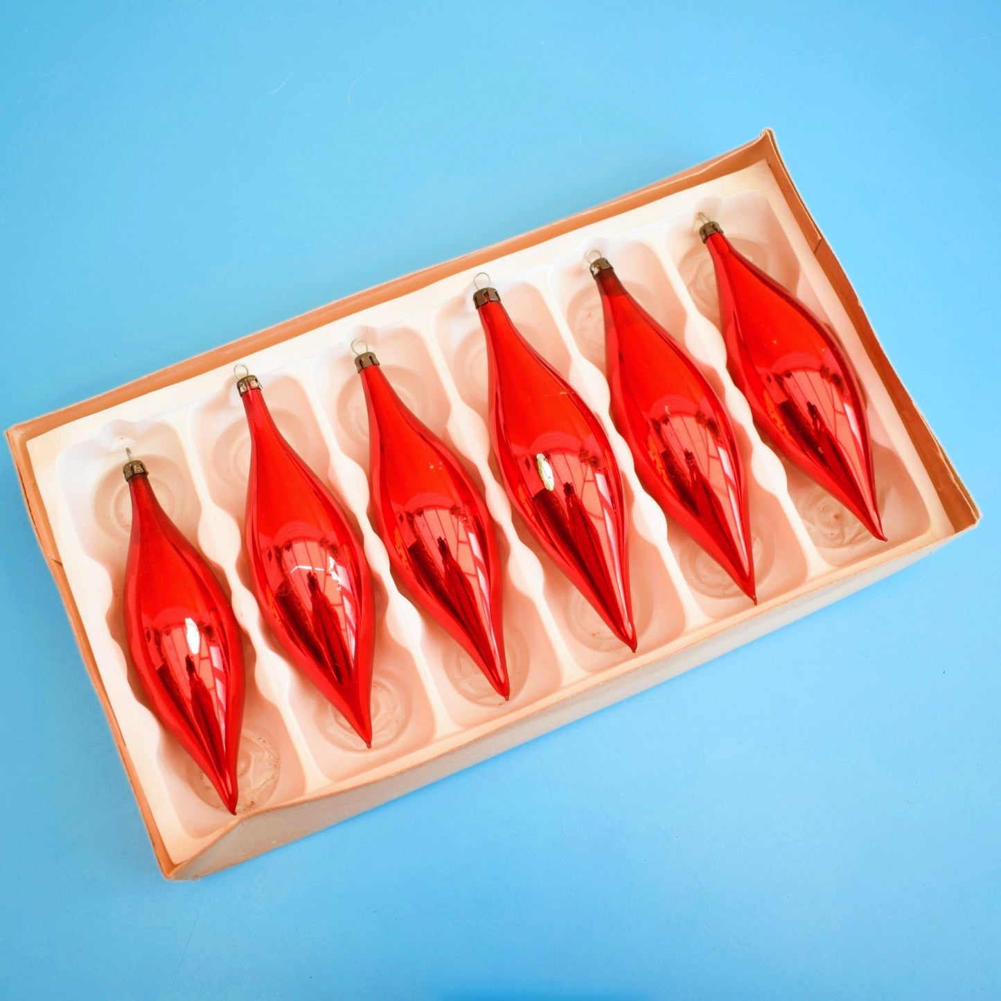 Vintage 1970s Teardrop Glass Baubles - Woolworths - Red