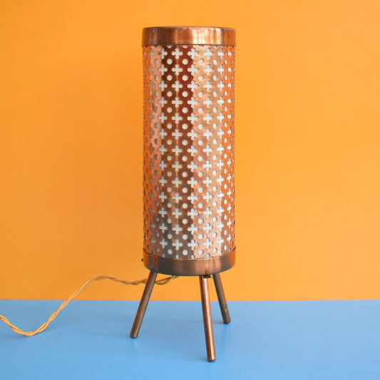 Vintage 1950s Atomic Copper Filigree Table Lamp .