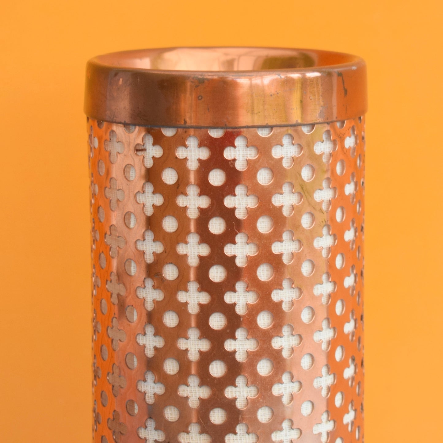 Vintage 1950s Atomic Copper Filigree Table Lamp .