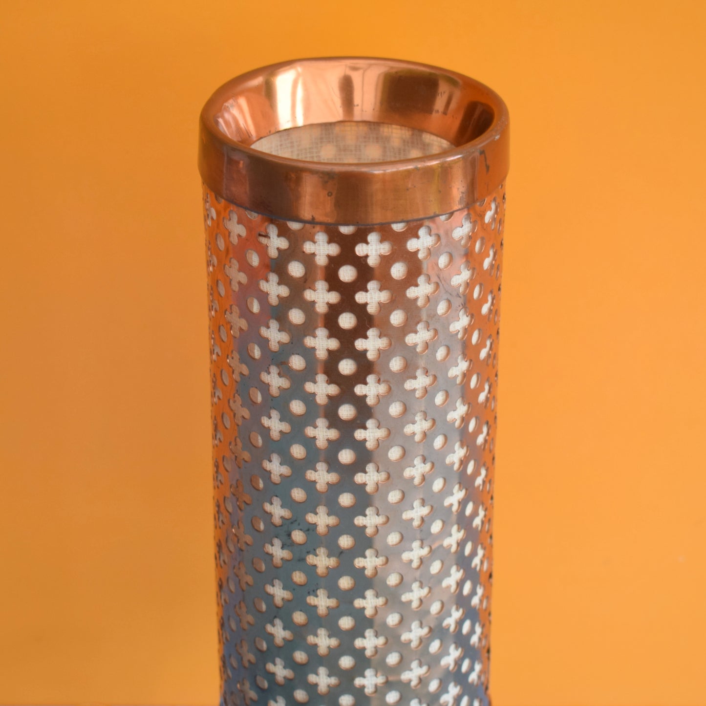 Vintage 1950s Atomic Copper Filigree Table Lamp .