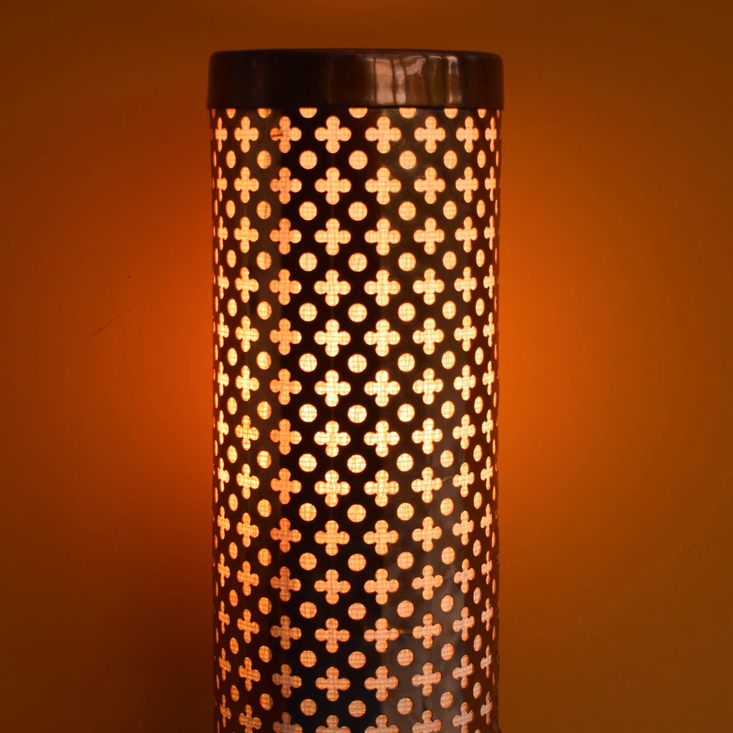 Vintage 1950s Atomic Copper Filigree Table Lamp .