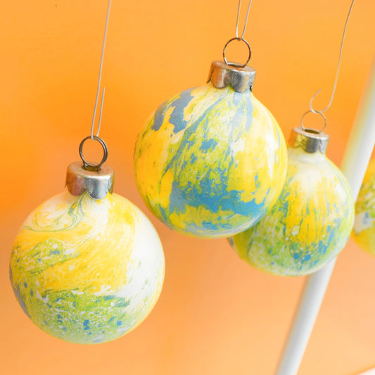 Vintage 1970s Glass Christmas Baubles - Hydro Dipped - Green