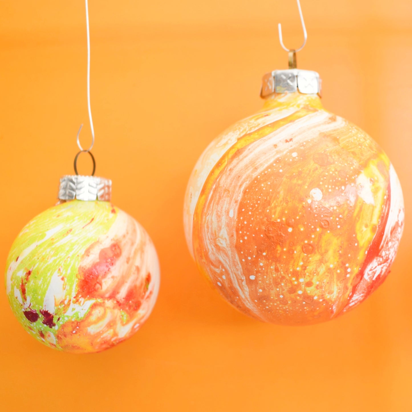 Vintage 1970s Glass Baubles - Hydro Dipped - Orange & Yellow