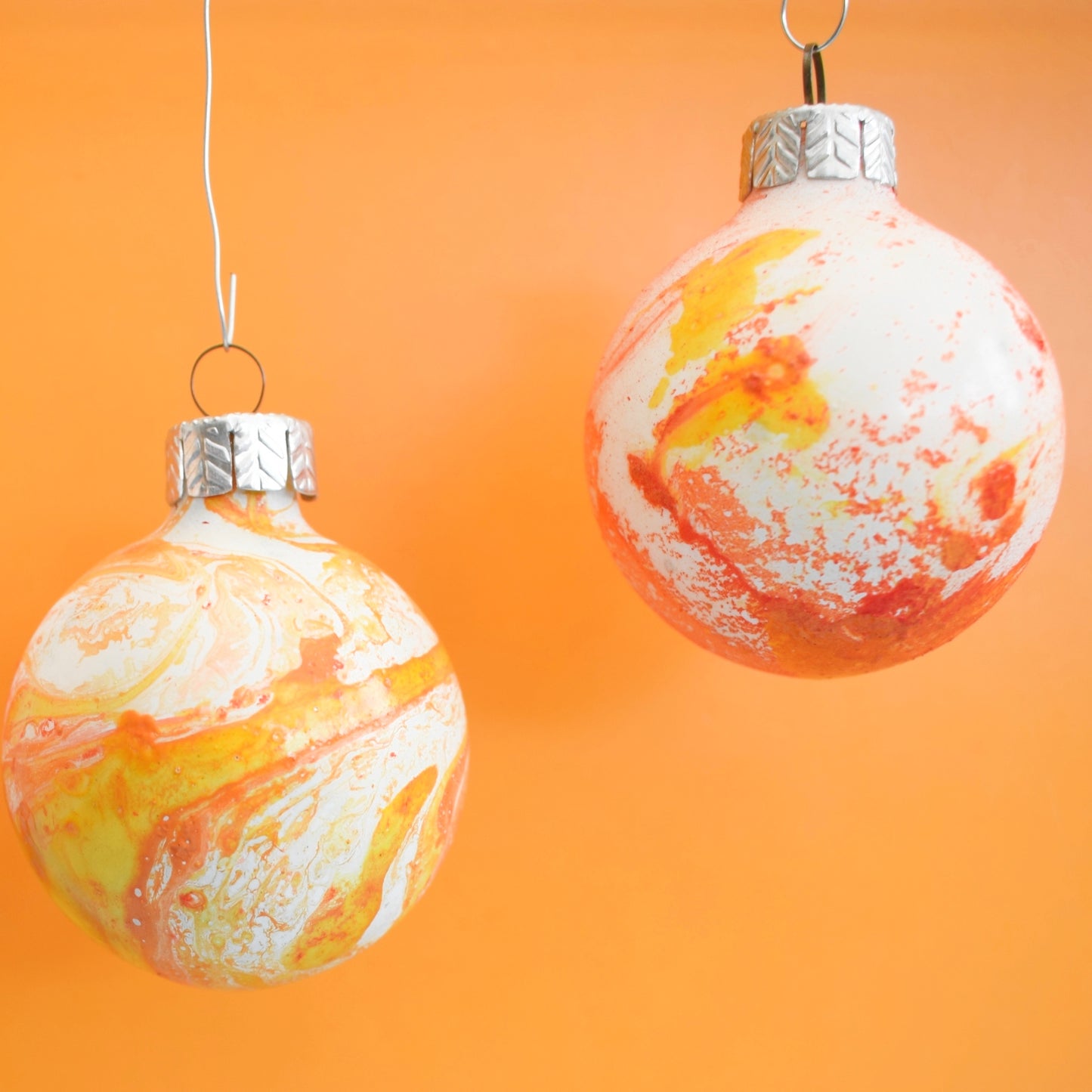 Vintage 1970s Glass Baubles - Hydro Dipped - Orange & Yellow