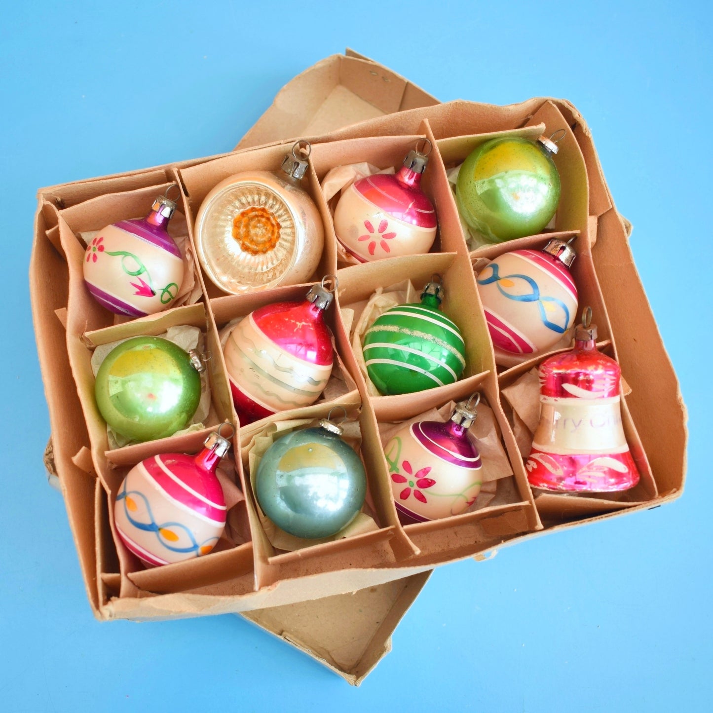 Vintage 1960s Glass Mixed Christmas Baubles - 12 Small