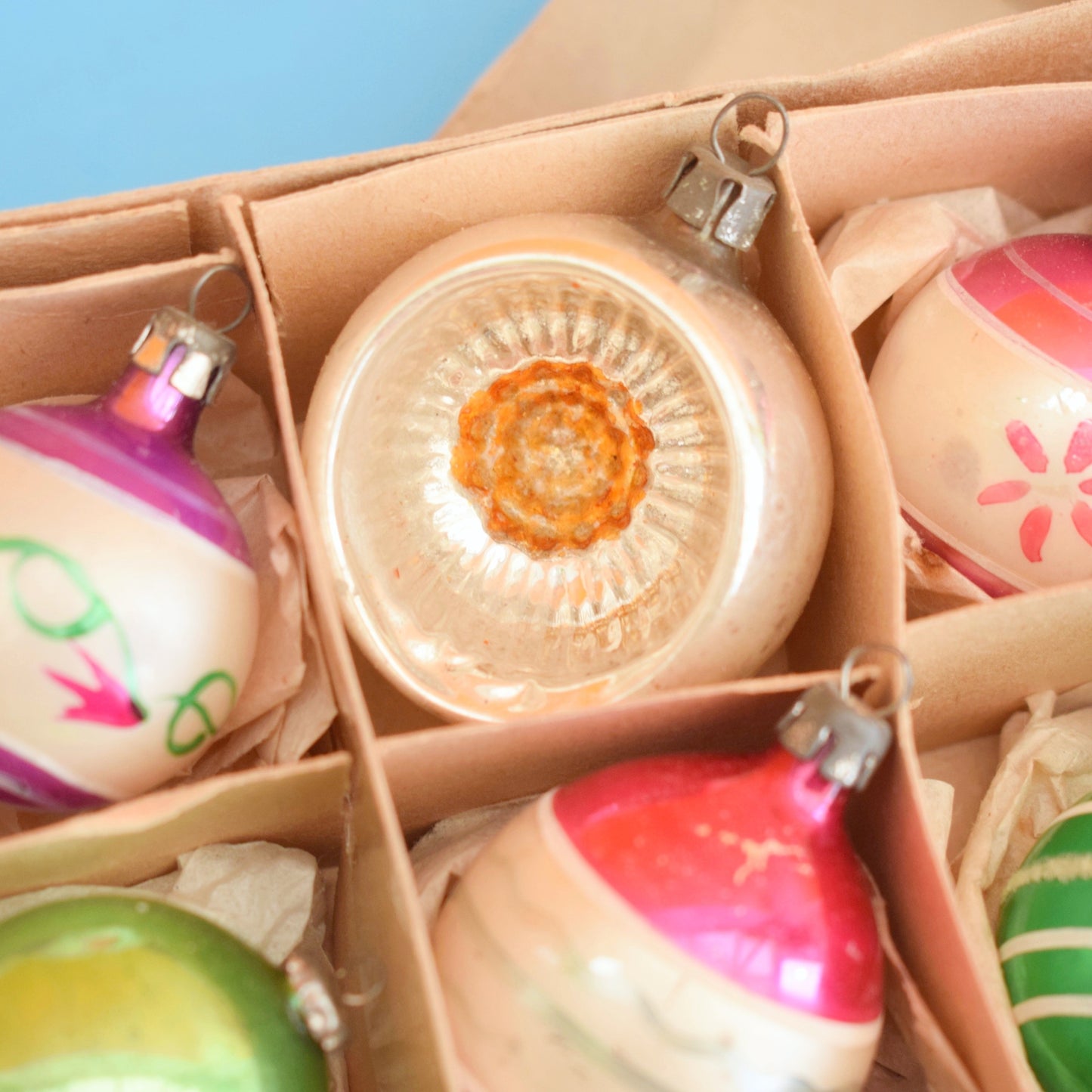 Vintage 1960s Glass Mixed Christmas Baubles - 12 Small