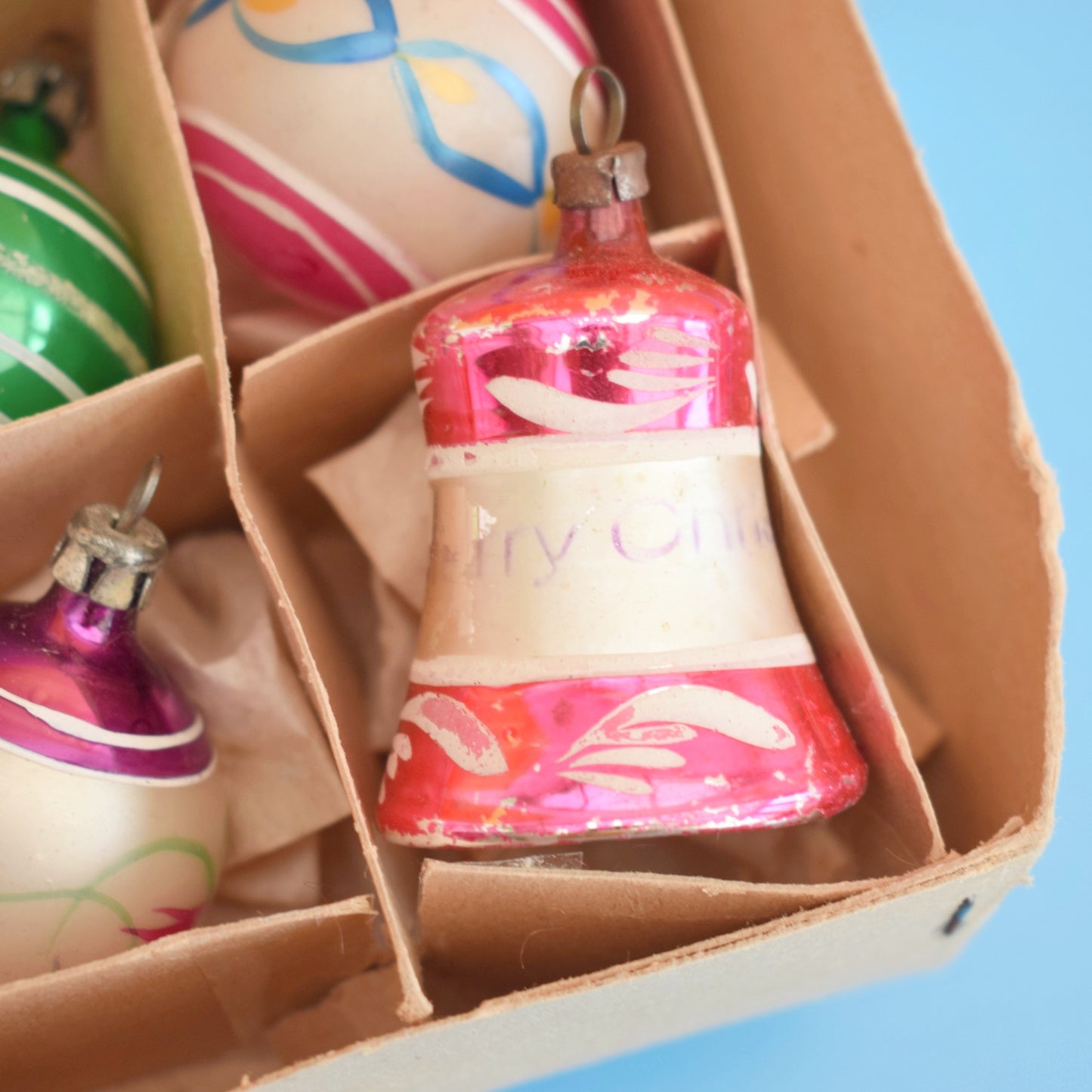 Vintage 1960s Glass Mixed Christmas Baubles - 12 Small