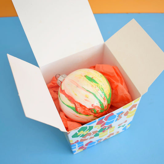 Vintage 1970s Large Glass Bauble - Hydro Dipped - Orange & Green