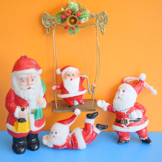 Vintage 1970s Kitsch Plastic Christmas Decorations - Santas x4