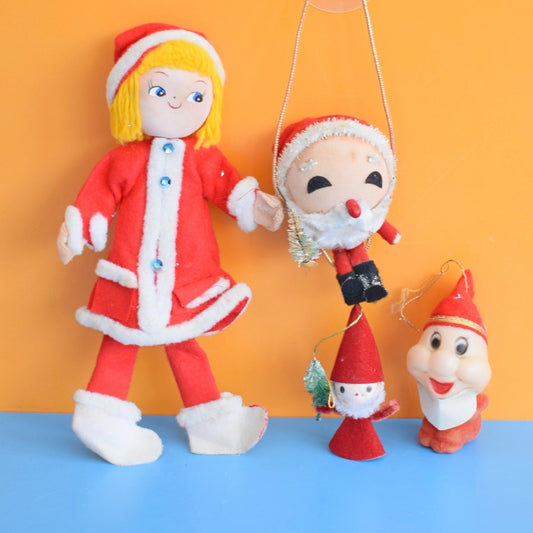 Vintage 1970s Kitsch Textile Christmas Decorations - Santas x4