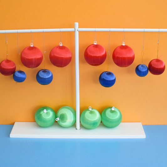 Vintage 1970s Satin Christmas Baubles - Red, Green & Blue x14