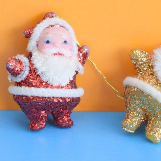 Vintage 1970s Kitsch Christmas Glitter Disco Santa x4