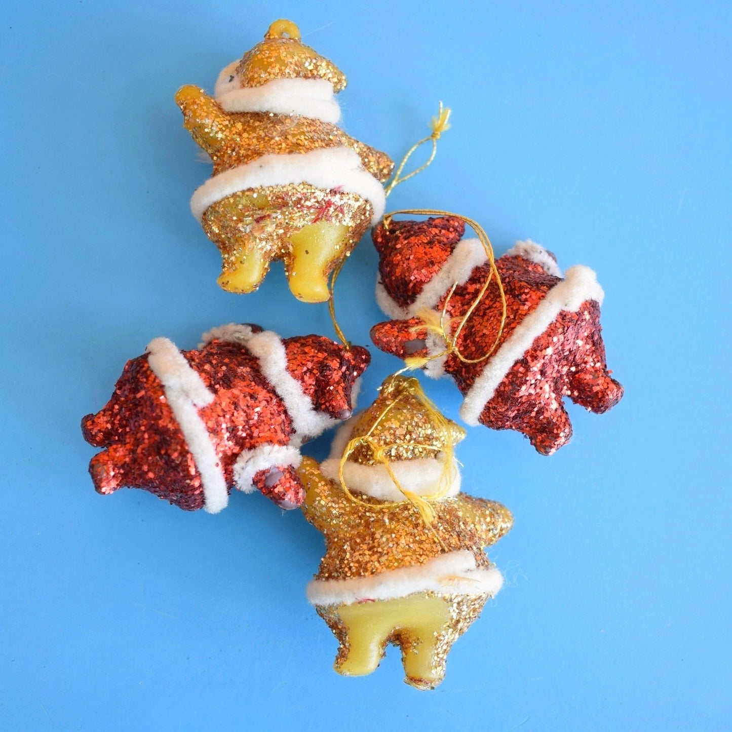 Vintage 1970s Kitsch Christmas Glitter Disco Santa x4