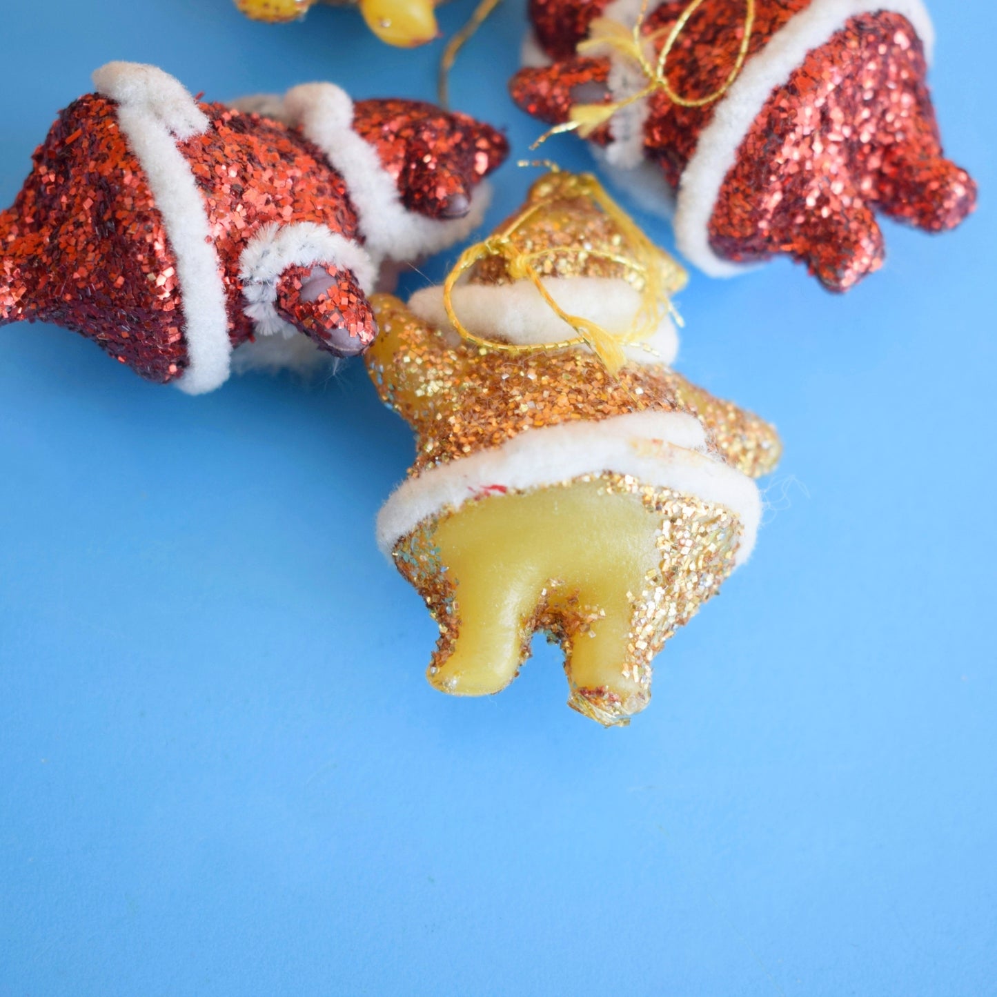 Vintage 1970s Kitsch Christmas Glitter Disco Santa x4