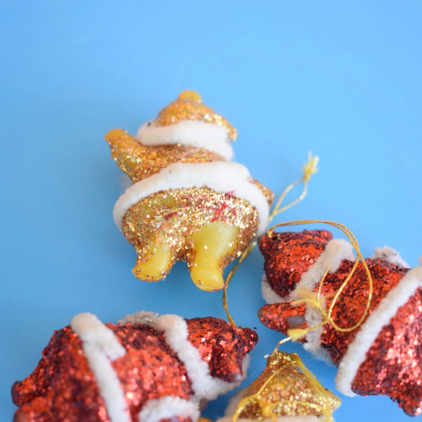 Vintage 1970s Kitsch Christmas Glitter Disco Santa x4