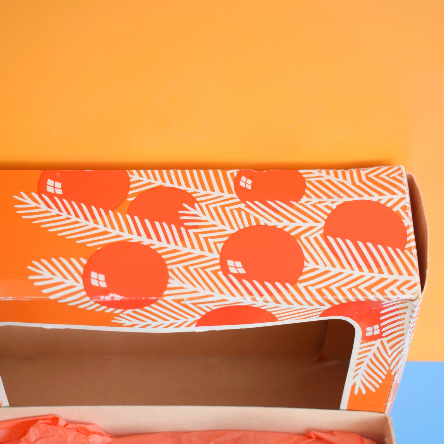 Vintage 1960/ 70s Glass Christmas Baubles -  Orange & Yellow x6 - Fab Box