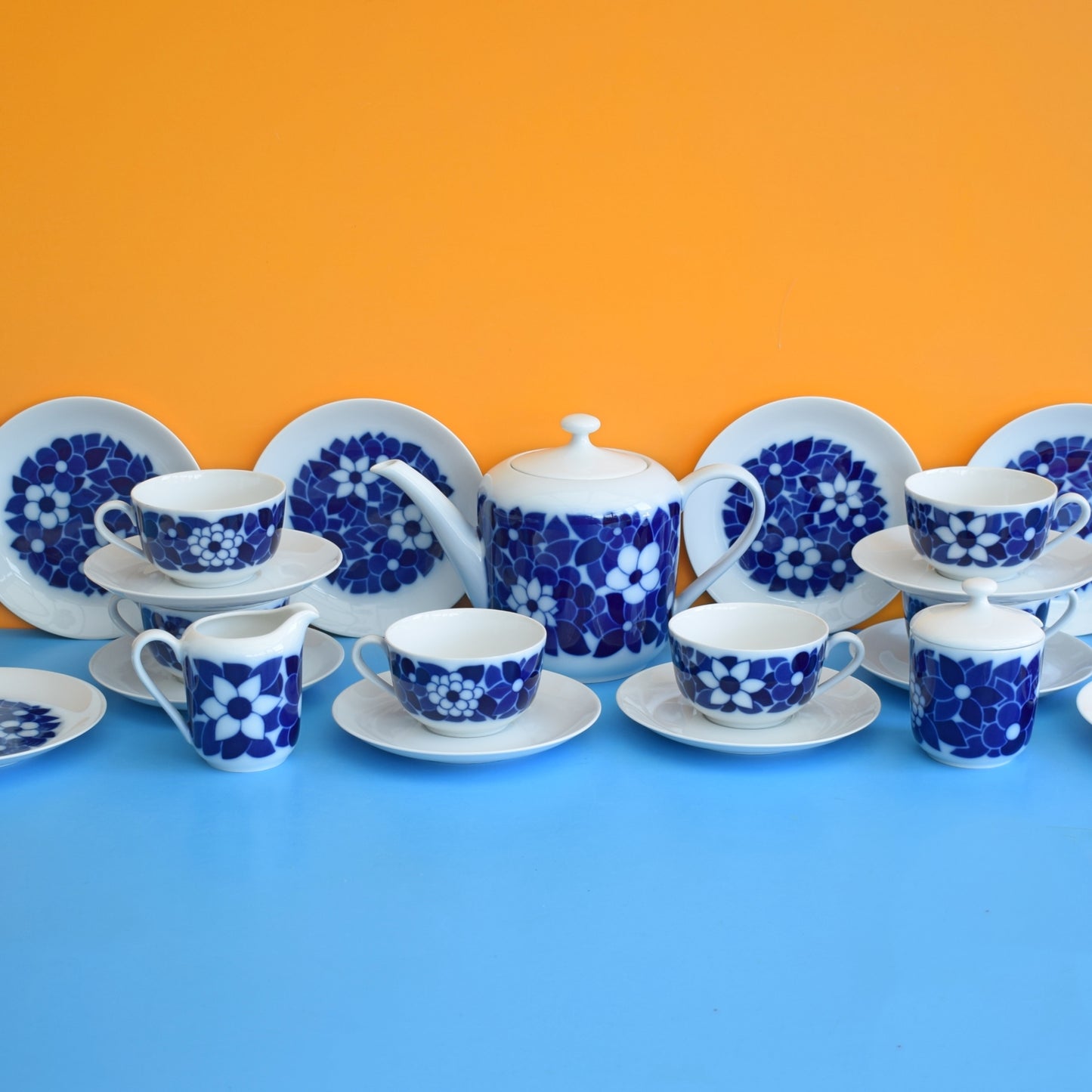 Vintage 1970s Bone China Tea Set - German- Blue Flowers