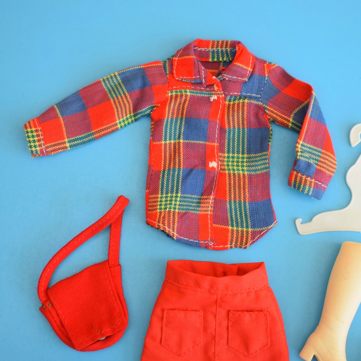 Vintage 1970s Sindy Separates Checked Shirt/ Skirt .