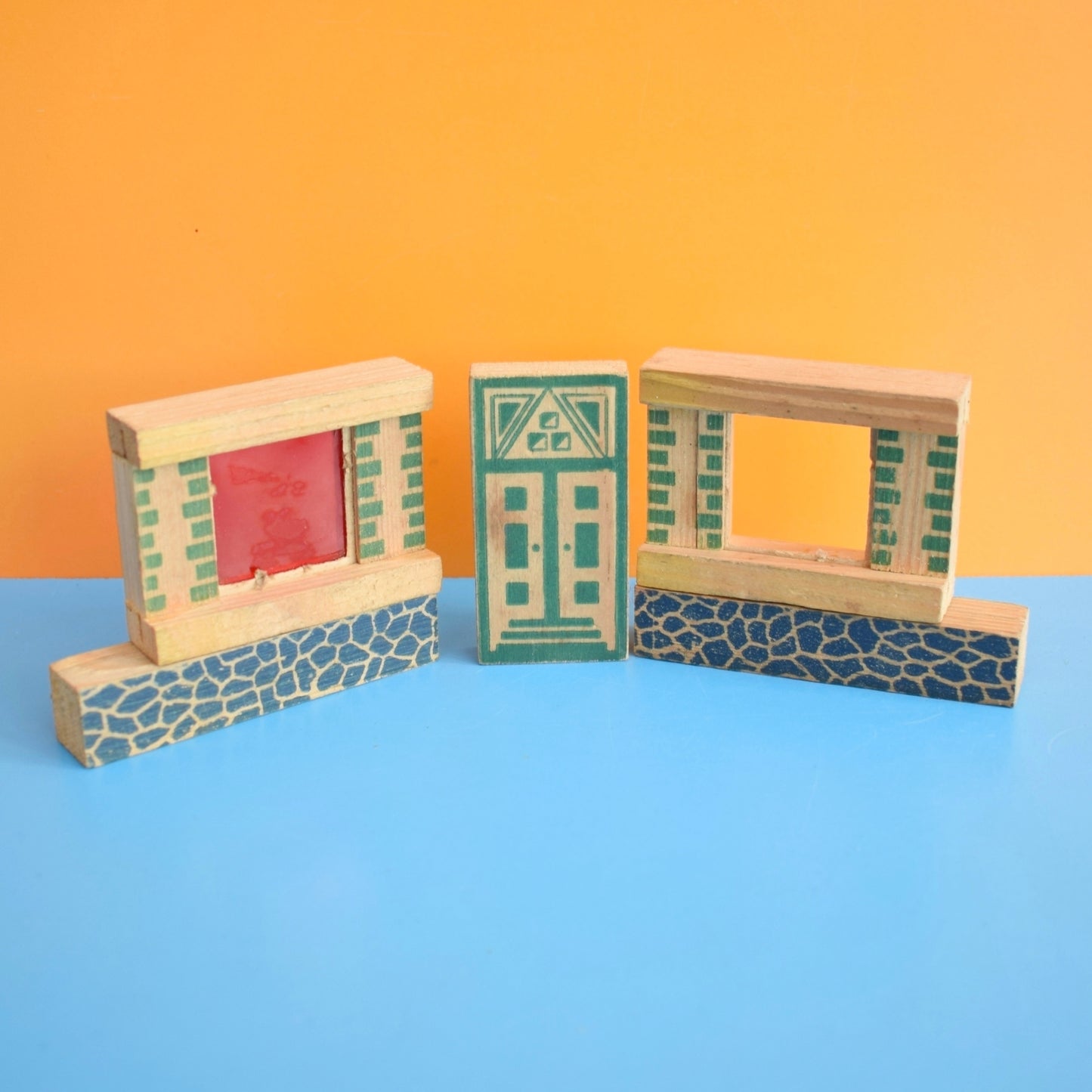 Vintage 1960s Mixed Wooden Building Blocks - Original Wooden Box by Vintage