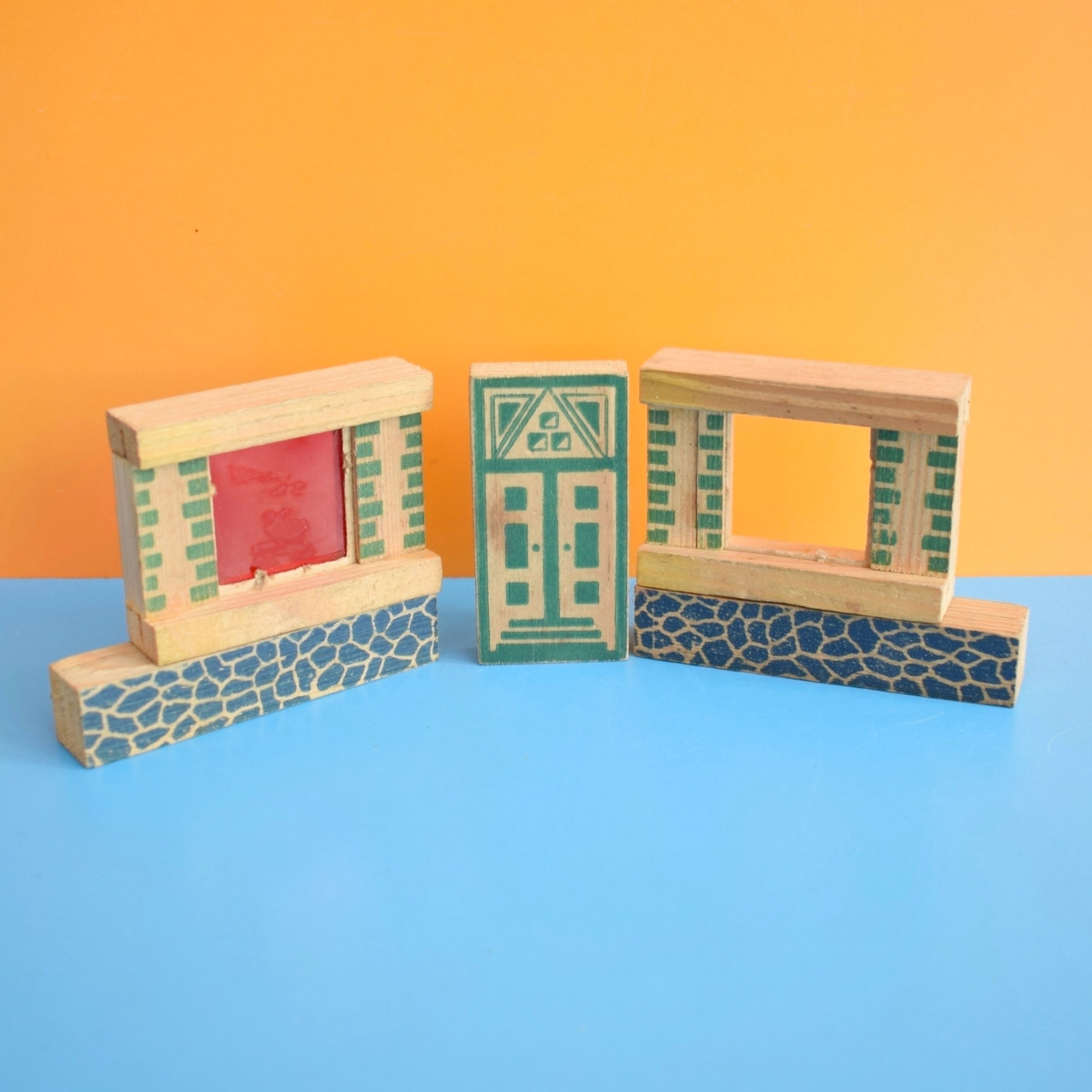 Vintage 1960s Mixed Wooden Building Blocks - Original Wooden Box by Vintage
