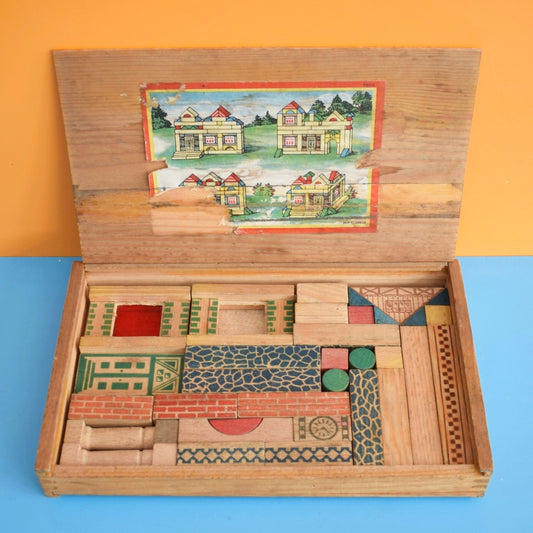 Vintage 1960s Mixed Wooden Building Blocks - Original Wooden Box