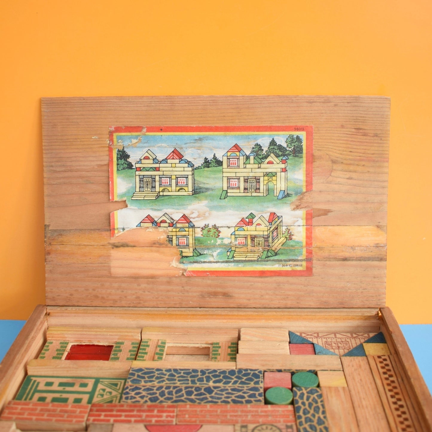Vintage 1960s Mixed Wooden Building Blocks - Original Wooden Box by Vintage