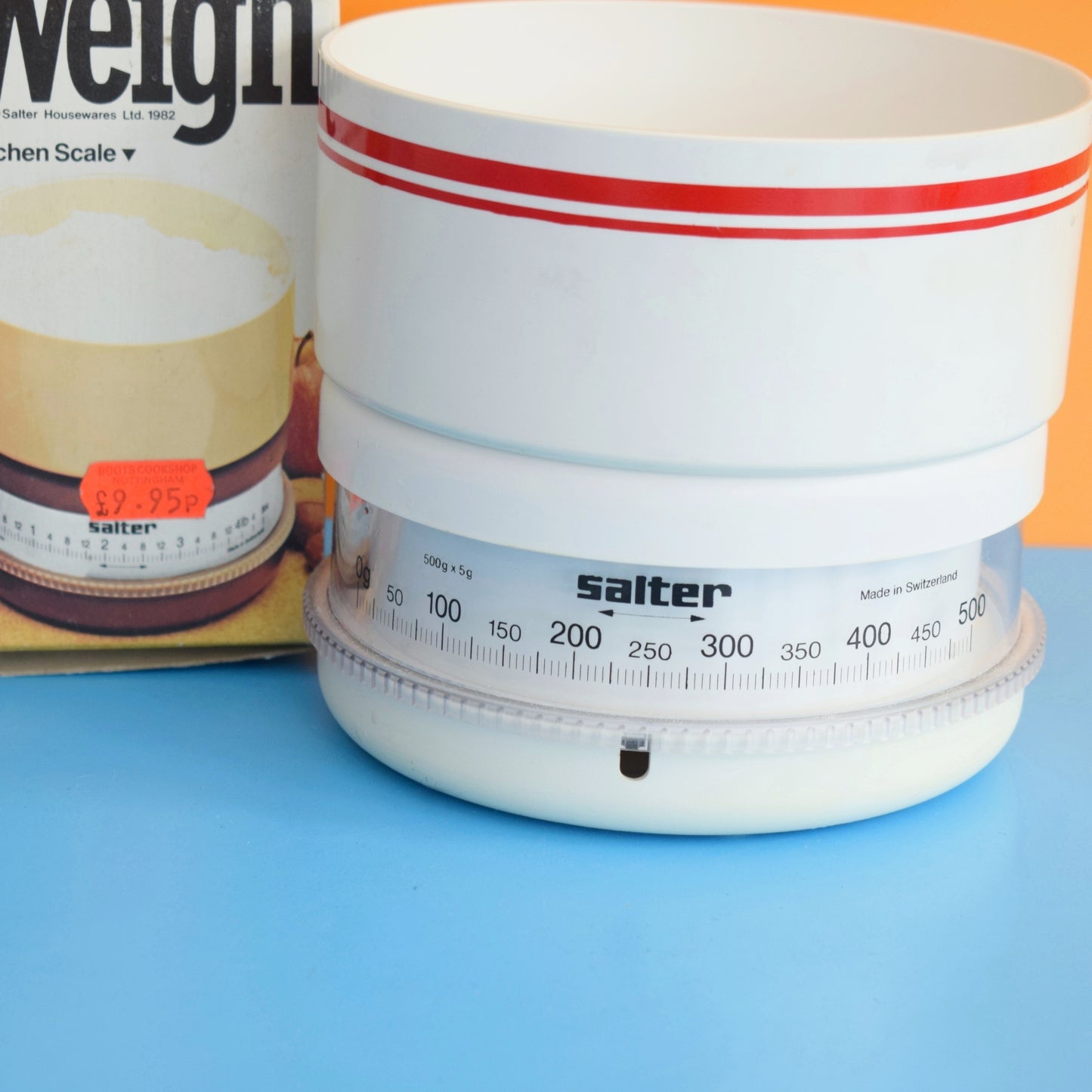 Vintage 1980s Salter Stow-A-Weigh Kitchen Scales - White & Red by Vintage